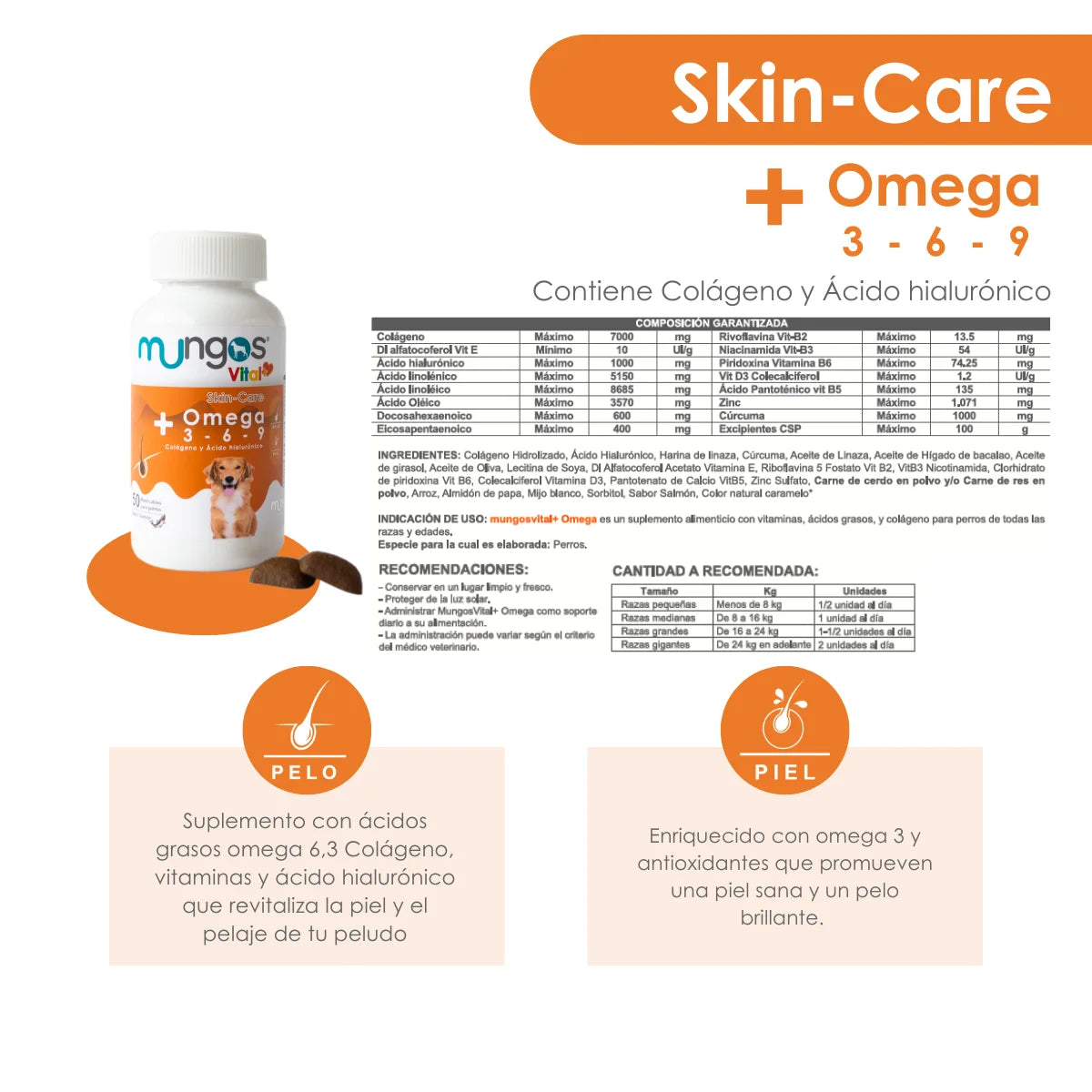 Omegas 3-6-9 para Perros- Mungos Vital Omega x 50 und con colágeno y ácido hialurónico