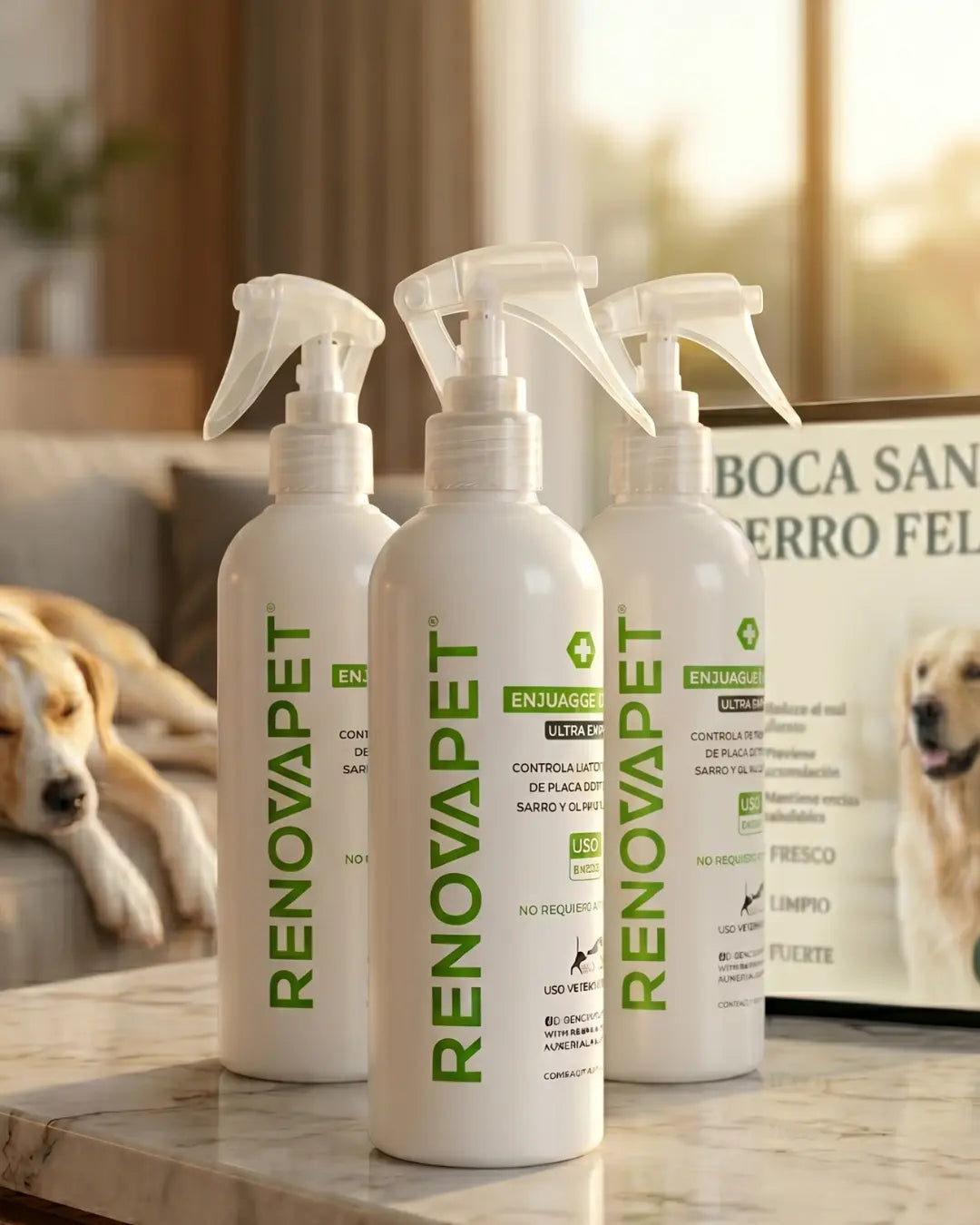 RENOVAPET Spray Bucal para Perros y Gatos | Reduce sarro y mal aliento sin cepillado