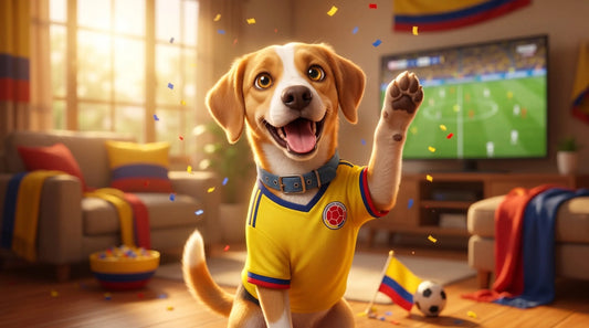 perro Rocky con camiseta de Colombia celebrando Mundial 2026