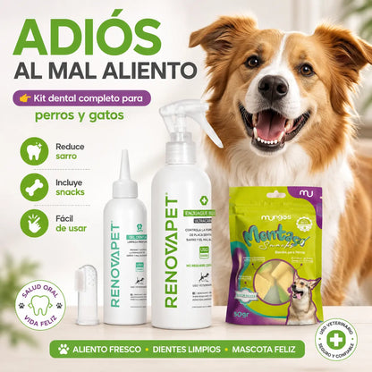 Kit Dental Perros Y Gatos Elimina Sarro Mal Aliento Renovapet + Snacks