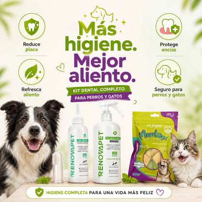 Kit Dental Perros Y Gatos Elimina Sarro Mal Aliento Renovapet + Snacks