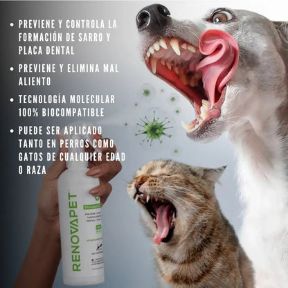 RENOVAPET Spray Bucal para Perros y Gatos | Reduce sarro y mal aliento sin cepillado