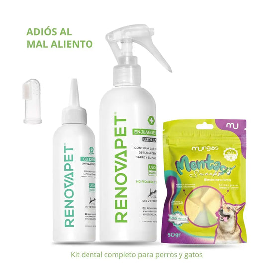 Kit Dental Perros Y Gatos Elimina Sarro Mal Aliento Renovapet + Snacks