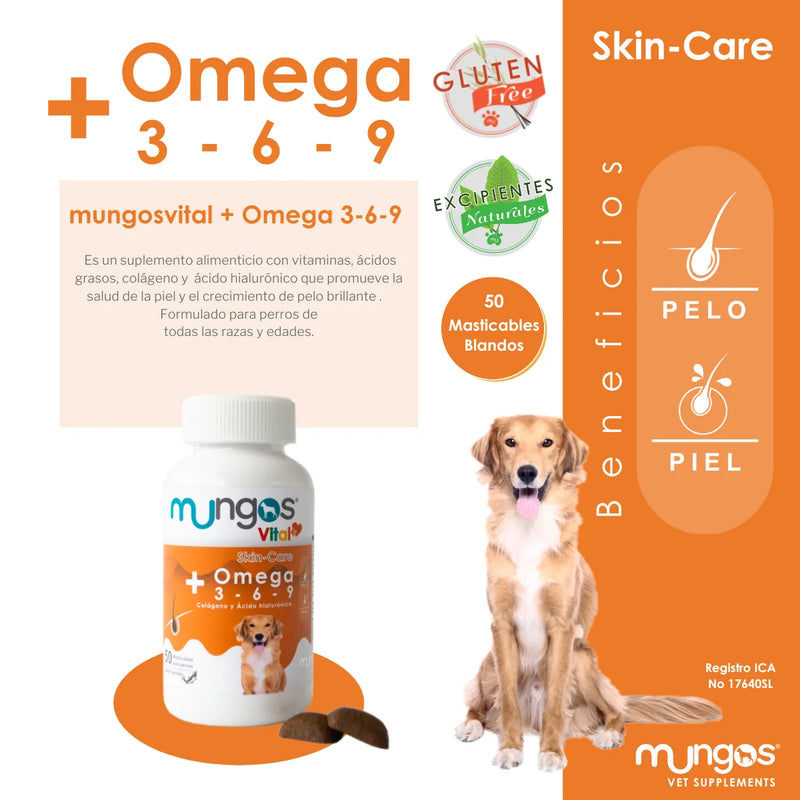 Omegas 3-6-9 para Perros- Mungos Vital Omega x 50 und con colágeno y ácido hialurónico