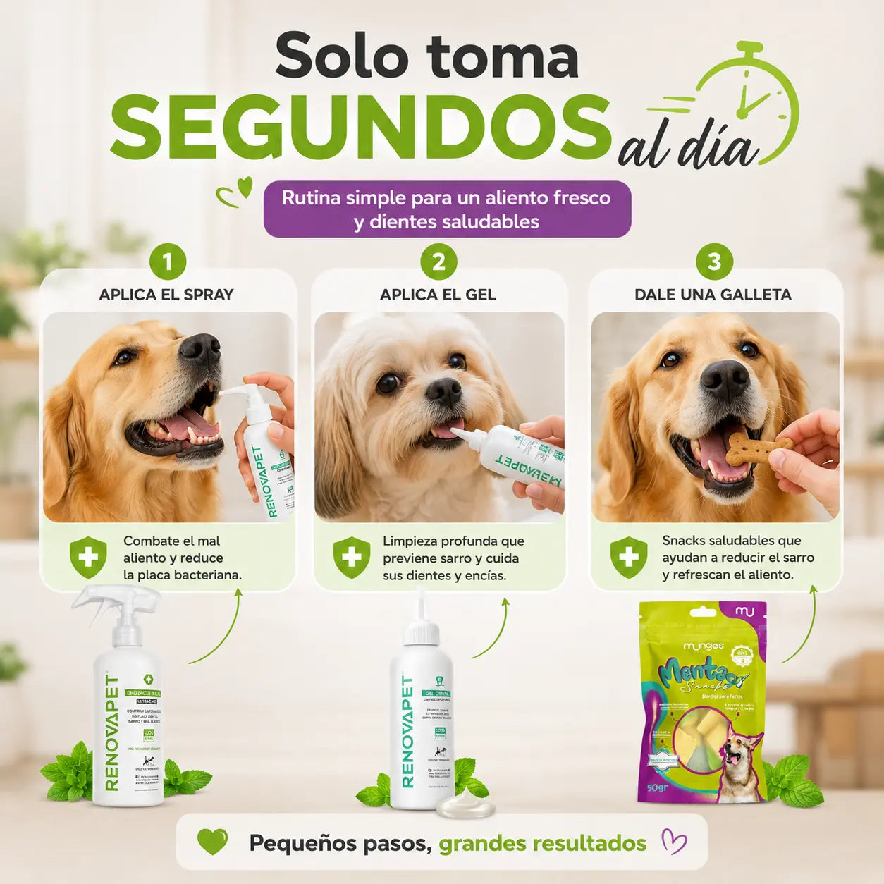 Kit Dental Perros Y Gatos Elimina Sarro Mal Aliento Renovapet + Snacks