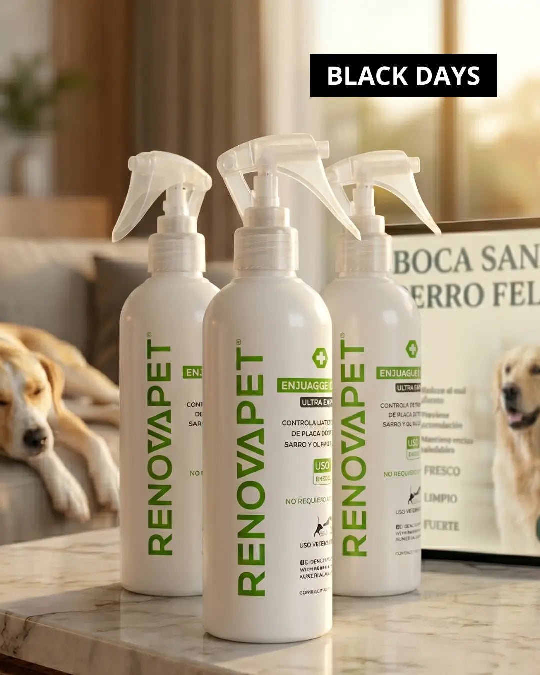 RENOVAPET Spray Bucal para Perros y Gatos | Reduce sarro y mal aliento sin cepillado