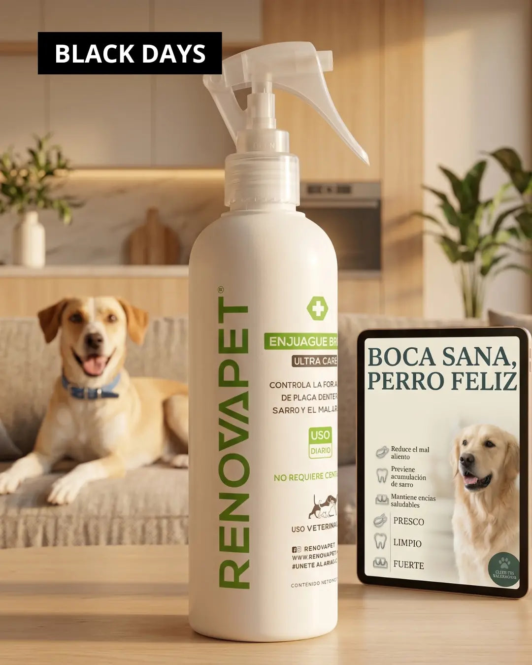 RENOVAPET Spray Bucal para Perros y Gatos | Reduce sarro y mal aliento sin cepillado