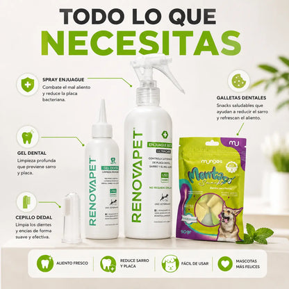 Kit Dental Perros Y Gatos Elimina Sarro Mal Aliento Renovapet + Snacks
