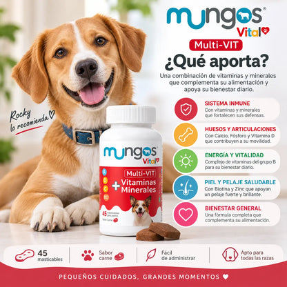 MUNGOS Multi-Vit para perros con vitaminas y minerales, 45 masticables sabor carne